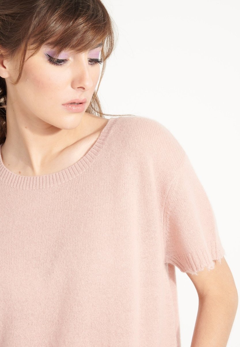 T-shirt col rond cachemire rose poudré femme - AVA 6