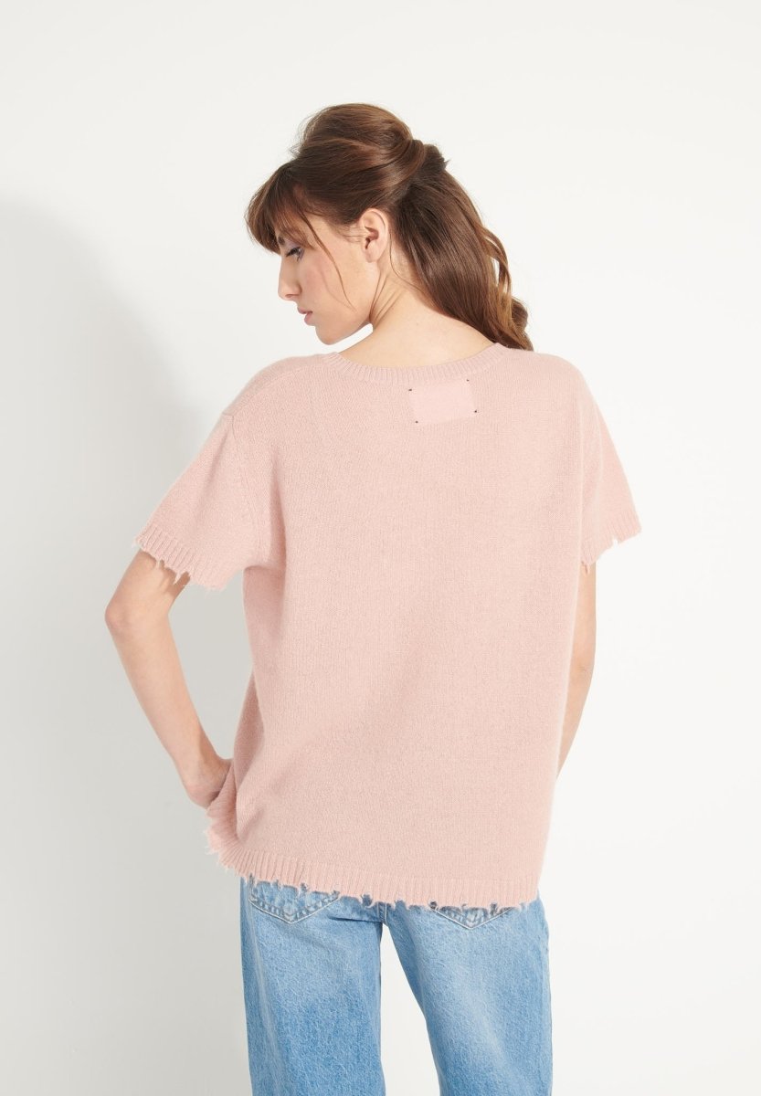 T-shirt col rond cachemire rose poudré femme - AVA 6