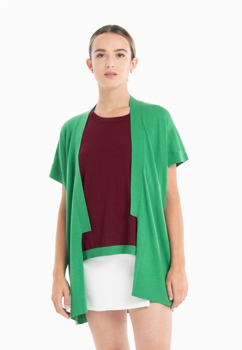 Gilet à manches courtes ultrafin cachemire et laine vert femme - KELLY 5