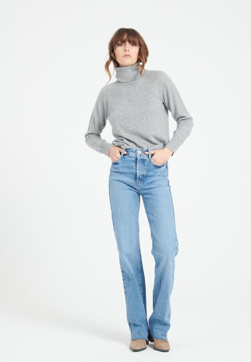 Pull col roulé cachemire gris clair femme - LILLY 22