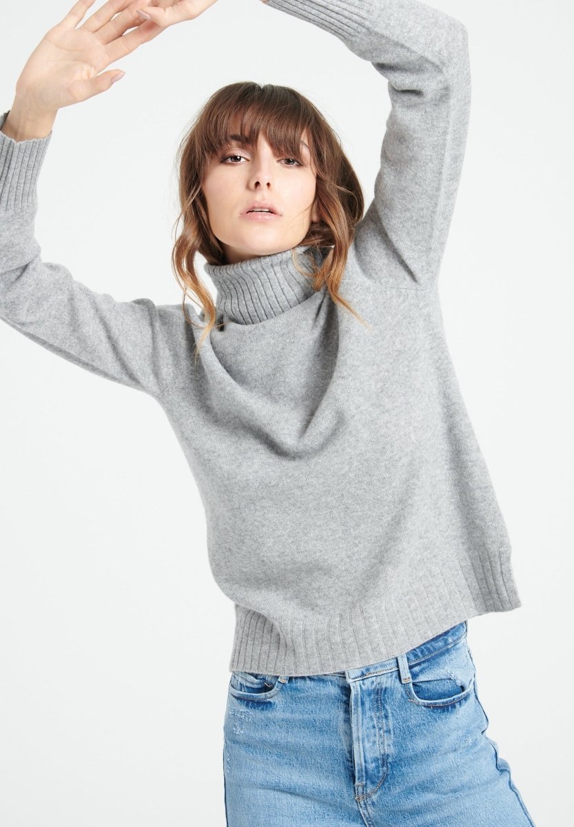 Pull col roulé cachemire gris clair femme - LILLY 22