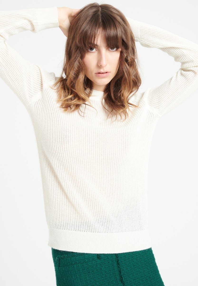 Pull col rond cachemire écru femme - LILLY 23