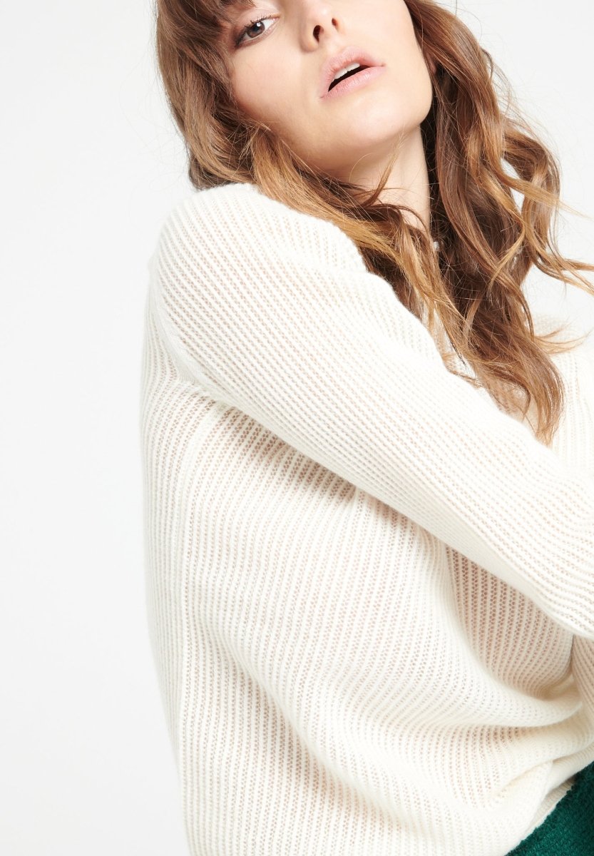 Pull col rond cachemire écru femme - LILLY 23