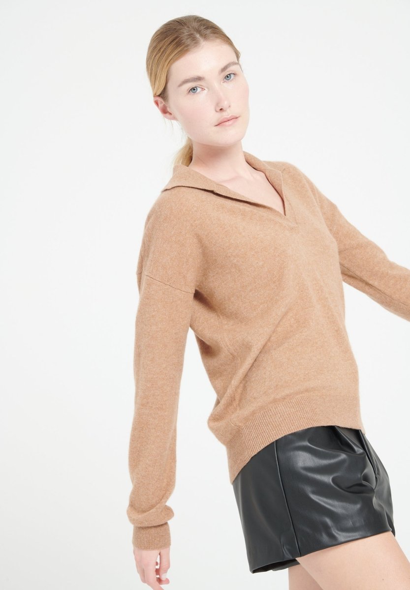 Polo manches longues cachemire camel femme - MIA 3