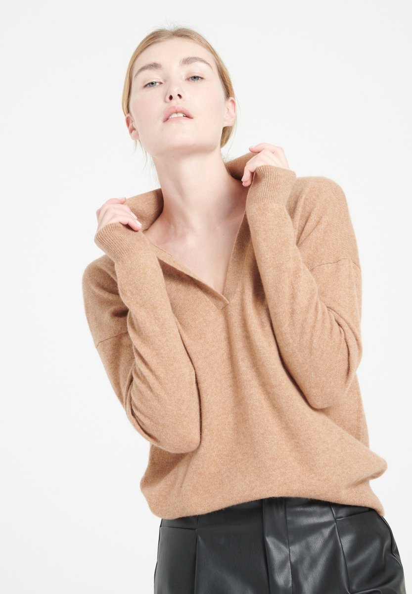Polo manches longues cachemire camel femme - MIA 3
