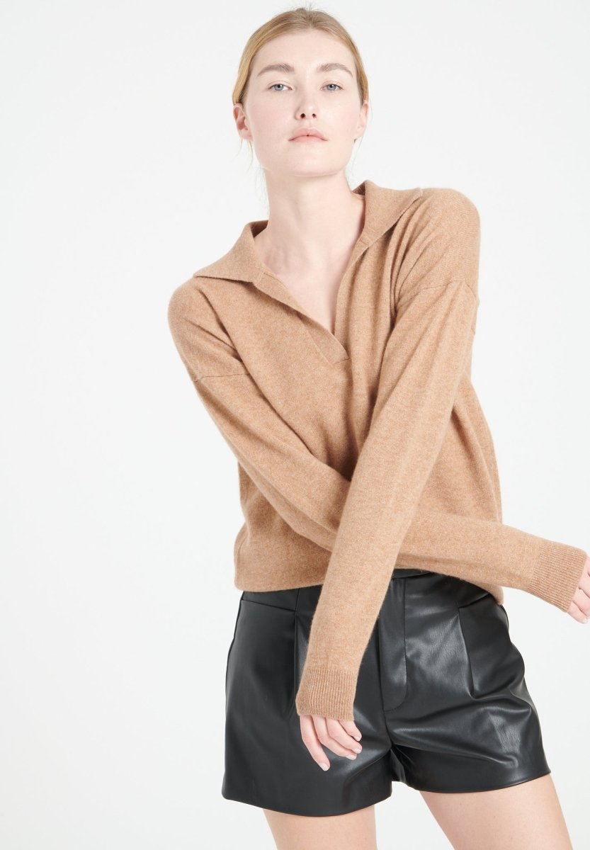 Polo manches longues cachemire camel femme - MIA 3