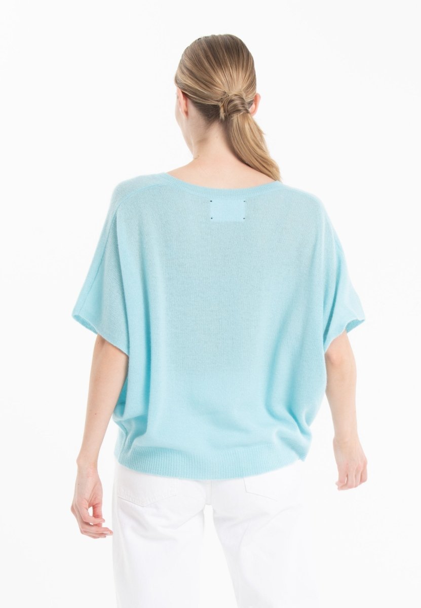 Pull col V cachemire turquoise femme - RIA 25