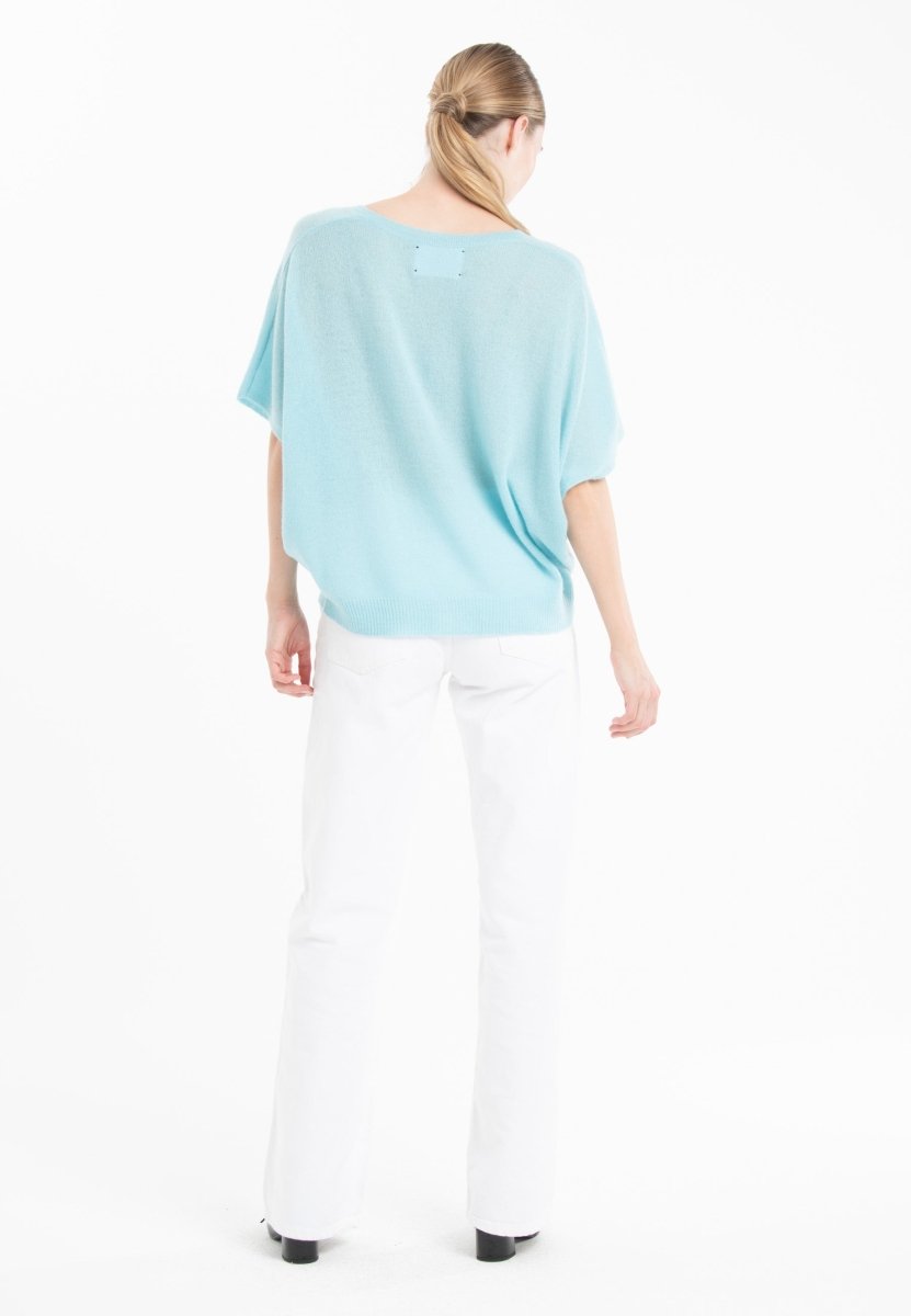Pull col V cachemire turquoise femme - RIA 25