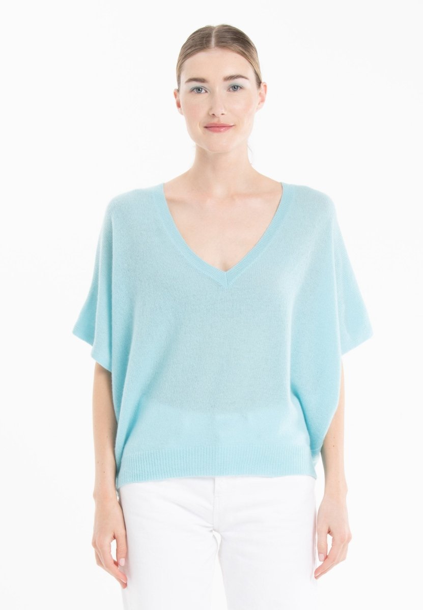 Pull col V cachemire turquoise femme - RIA 25