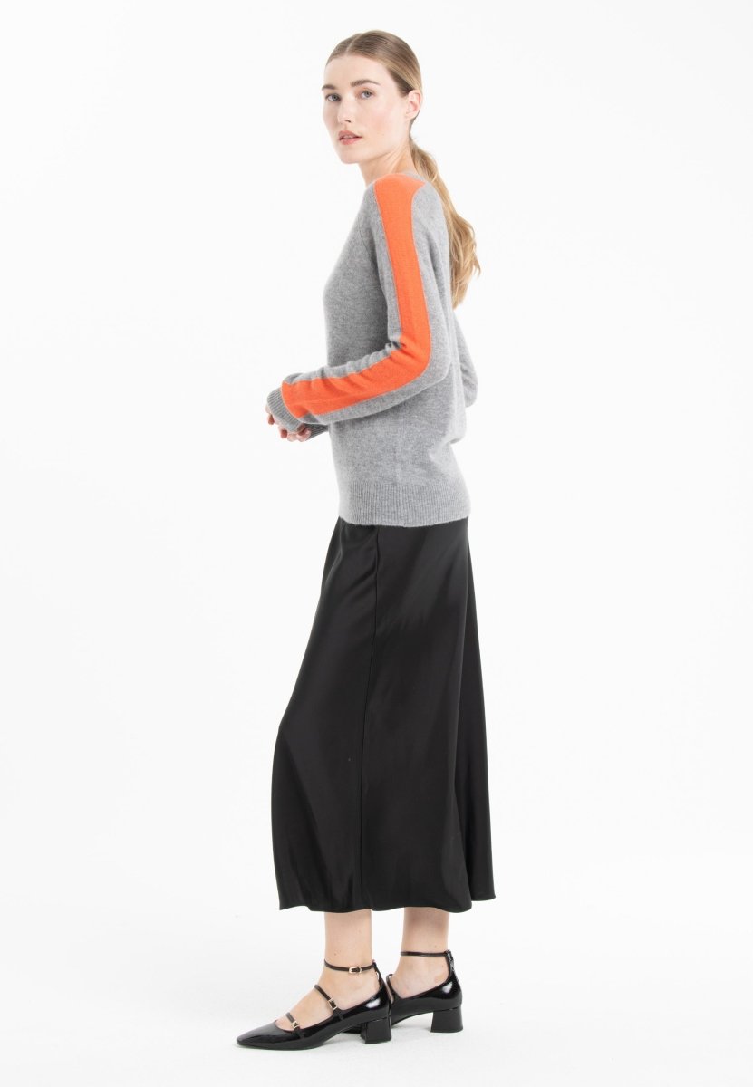 Pull col V cachemire gris clair/mandarine femme - RIA 1