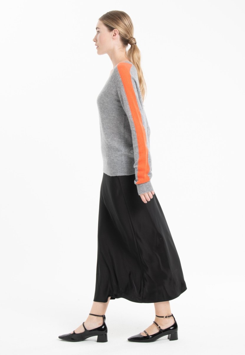 Pull col V cachemire gris clair/mandarine femme - RIA 1